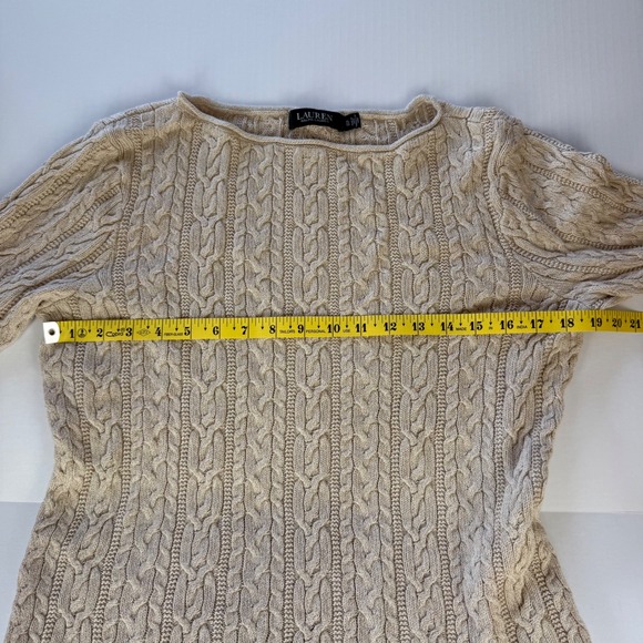 Lauren Ralph Lauren Tan Beige Cable Knit Cotton Boat Neck Sweater Womens L/XL - Picture 5 of 7
